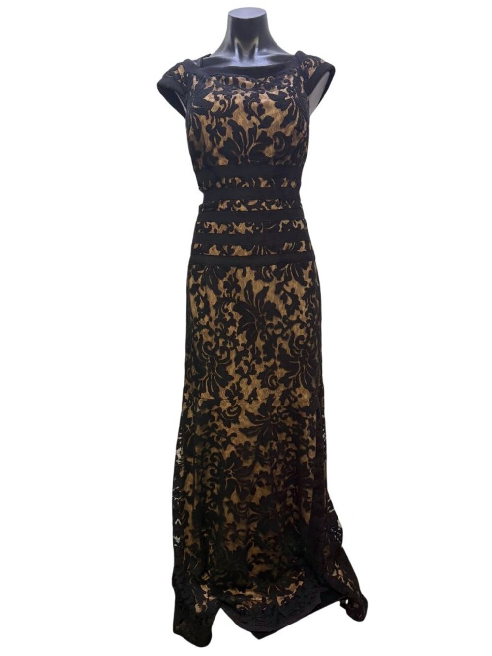 Tadashi Shoji Black and Gold Lace Maxi Dress